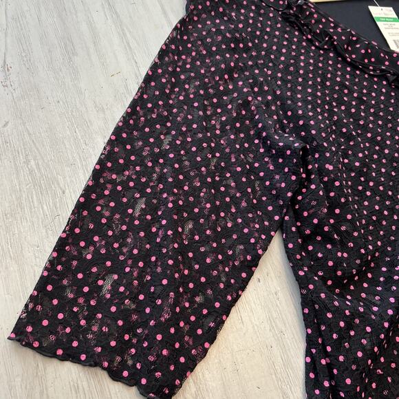 NWT Laura Ashley Black Pink Polka Dot Lace Ruffle Front Shirt Blouse Sz 2X - Picture 2 of 8